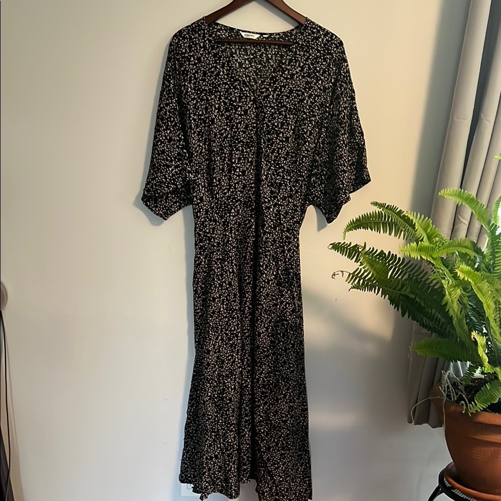 Elegant Black Floral Wrap around Dress